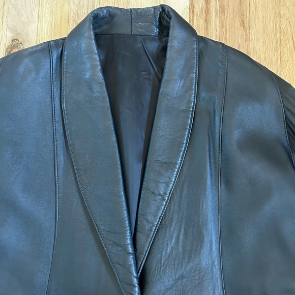 VINTAGE LEATHER BLAZER oversized jacket 100% sheepskin leather black O/S - Picture 6 of 13